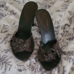 Candie's Brown Women's Mules with Floral Accents
